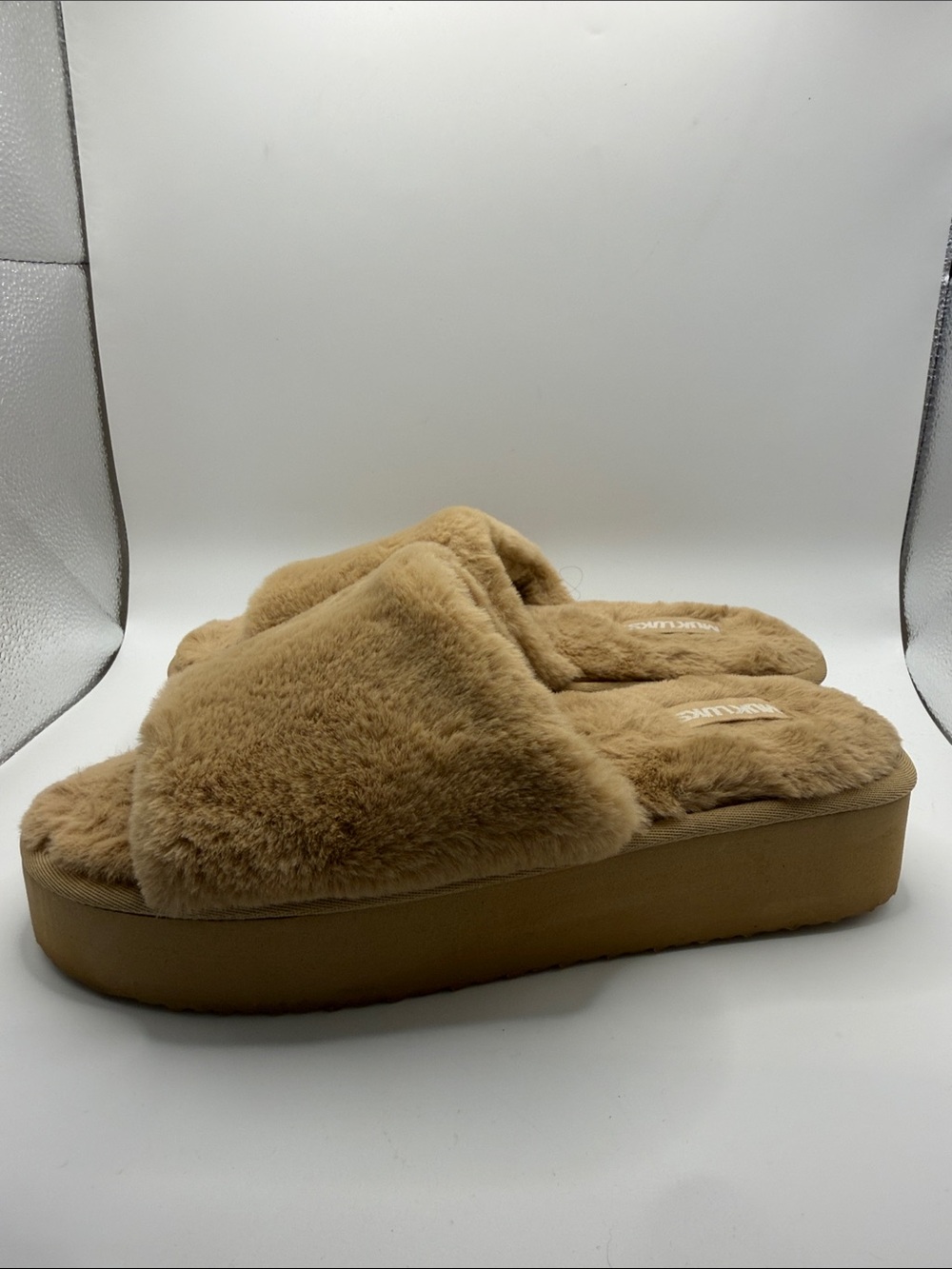 Muk Luks Plush Faux-Fur Slide Slippers in Tan - Picture 3 of 10